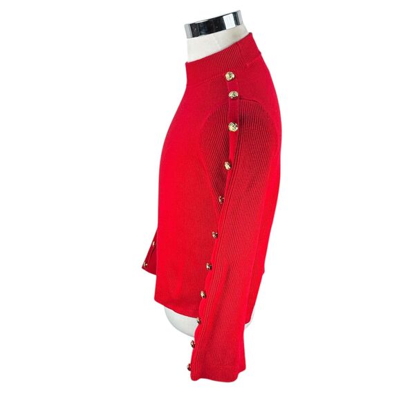 Tuckernuck Monroe Sweater Women's Small Red Mock Neck Bell Sleeve Relaxed Button - Picture 3 of 10